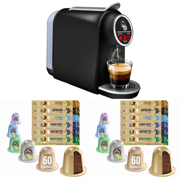 120 BIO Kaffeekapseln + Kapselmaschine