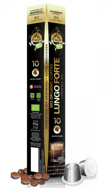 Lungo Forte Kaffee BIO - 10 Alu-Kaffeekapseln